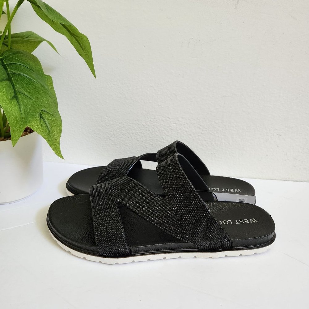 West Loop Women's Casual Slip-on Glitter Slide Sandals, Black